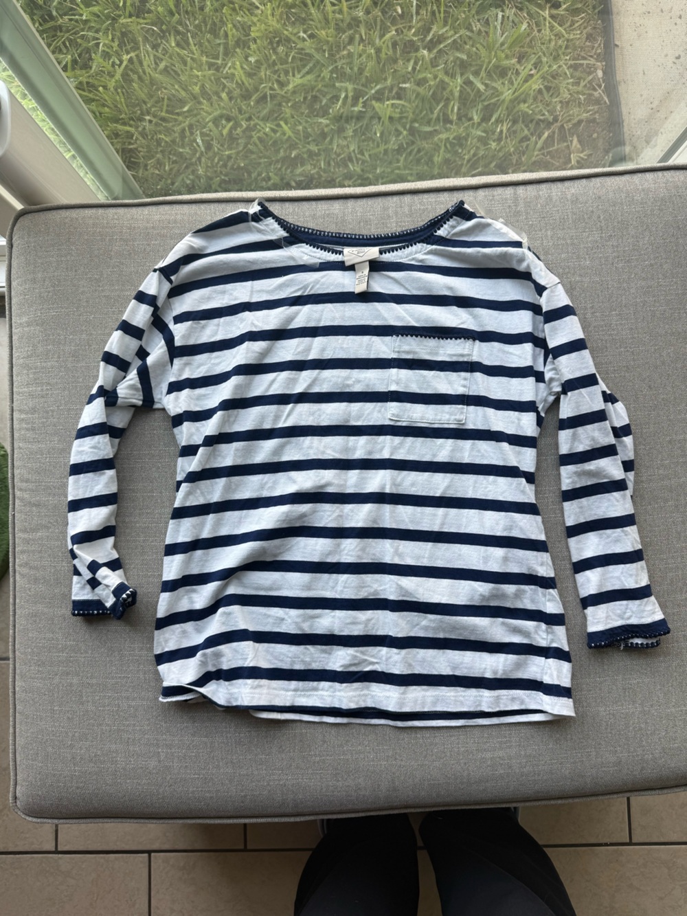 St. John's Bay Navy and White Striped Long Sleeve Tee